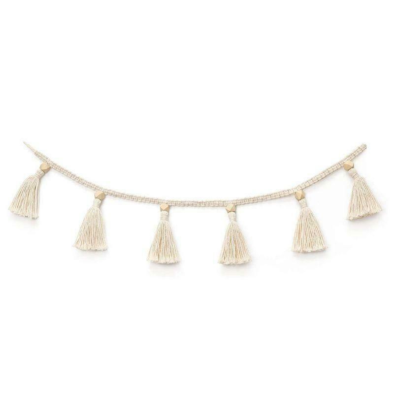 Nordic Cotton Rope Wood Bead Garland with Tassel Kids Baby Room Wall Decoration