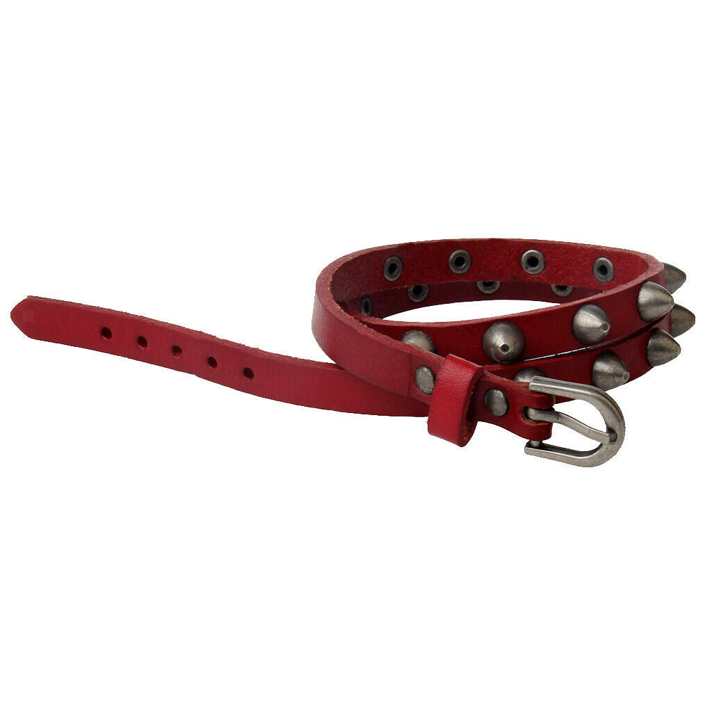 Multi-layer Bucket Nail PU Leather Bracelet River Belt Strap Bangle Red