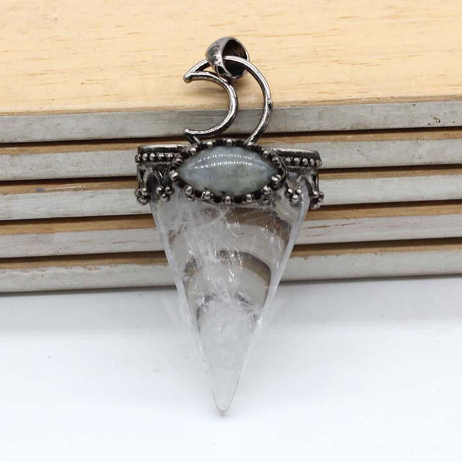 Rock Quartz Labradorite Stone Pendant Energy Reiki Healing Amulet