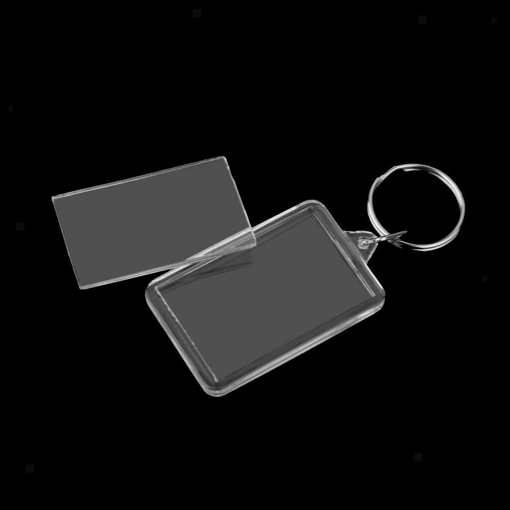 50X Unisex Acrylic Metal Rectangle Key Keychain Blank Photo Picture Frame