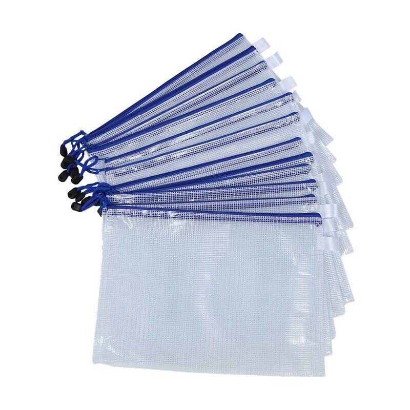 12 Pcs White Plastic Zipper Pen File Document Bags Folders Pockets U6D4D4