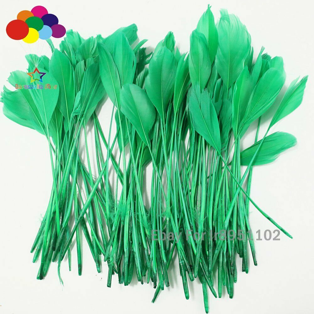 100PCS/LOT Stripped Goose Grass green Bridal Feathers 15-20cm Lace Width 4-6inch