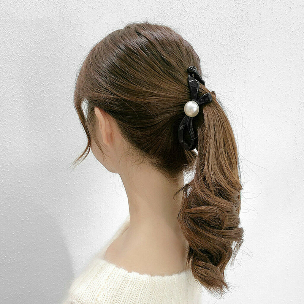 Women's Pearls Banana Hair Clip Classic Barrette Hair Grip Ponytail Holder
