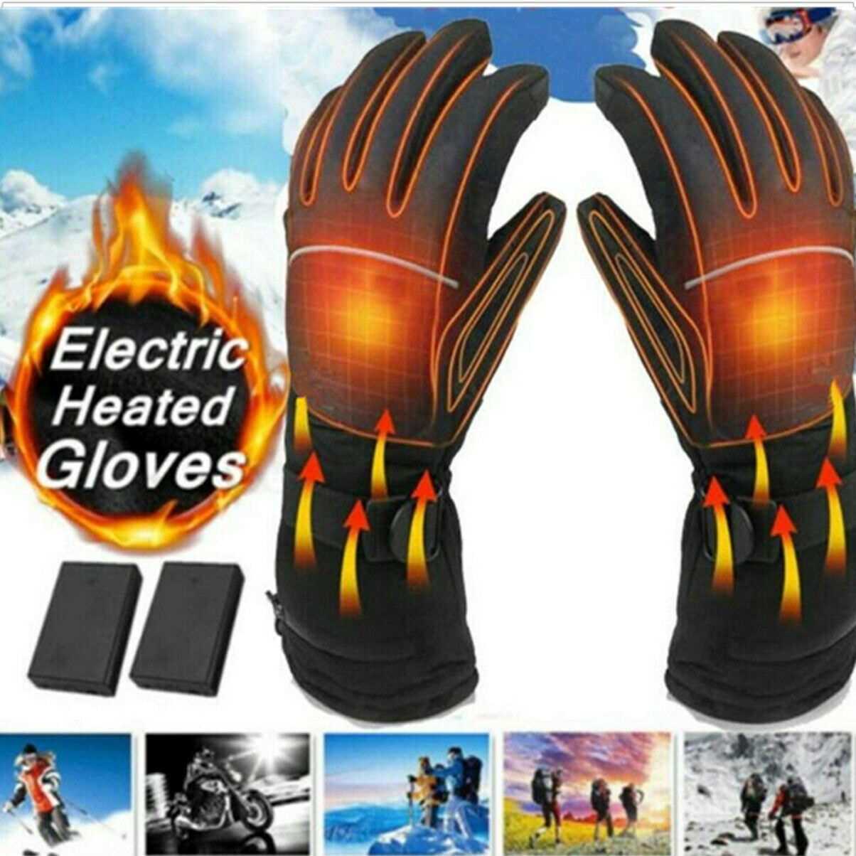Black Motorcycle Fabric Heated Gloves Winter Warm Electric Waterproof Pair
