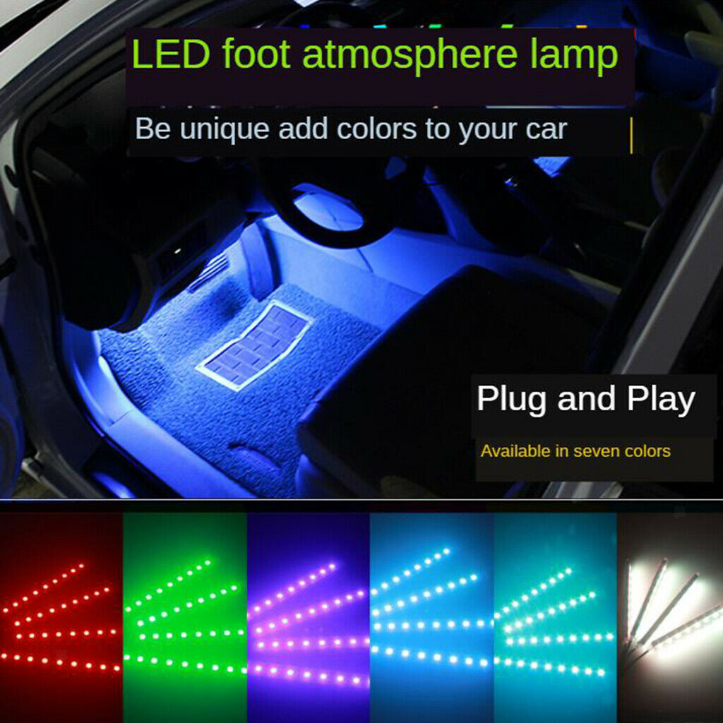 4pcs Car Decorative RGB Strip Atmosphere Light with Remote 12V Lighting Kit