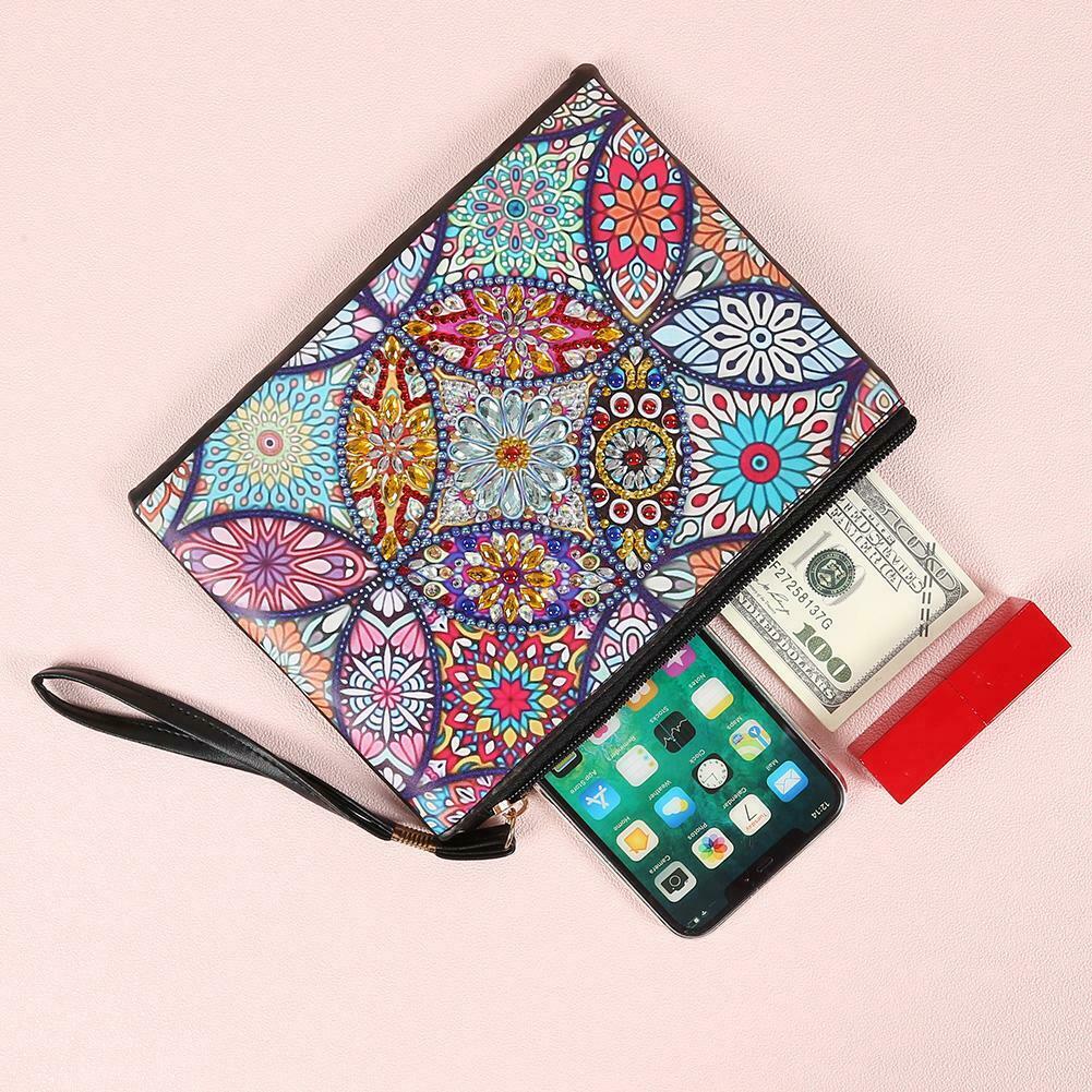 DIY Mandala Special Shaped Diamond Painting Wristlet Wallet Zipper Clutch @