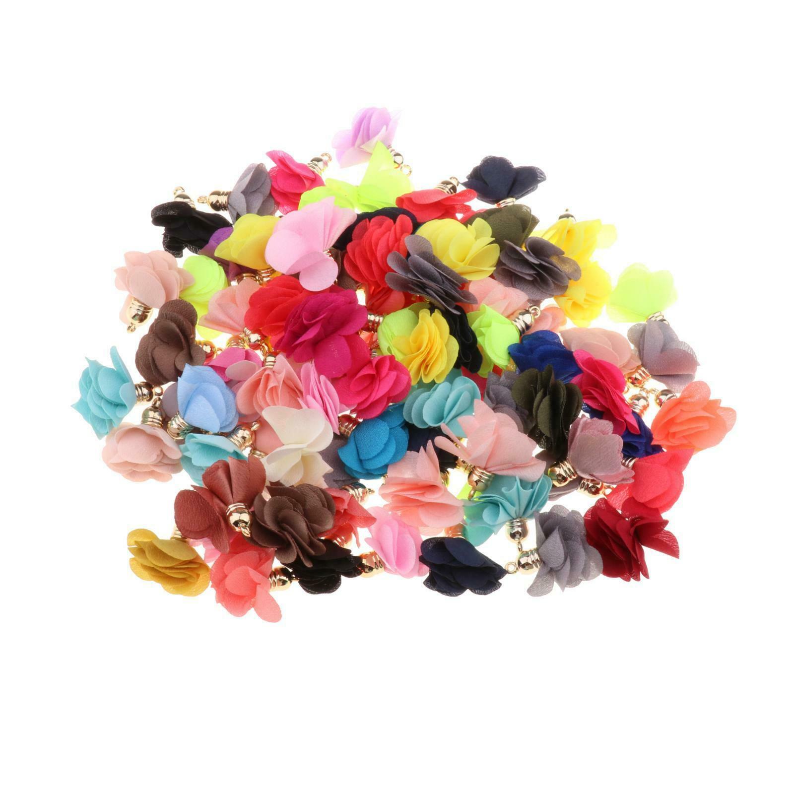 100x Chiffon Flower Pendant Fabric Petal Tassel for Necklace Key Chain Choker
