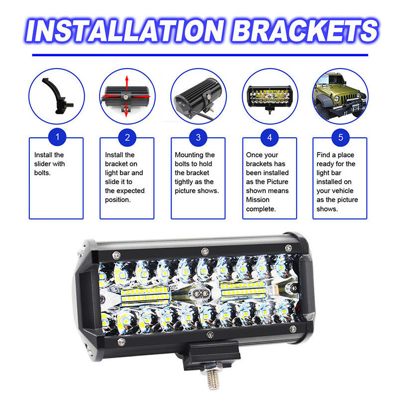 7inch 120W 40LED Work Light Bar Flood Spot Beam Offroad SUV Driving Fog Light BD