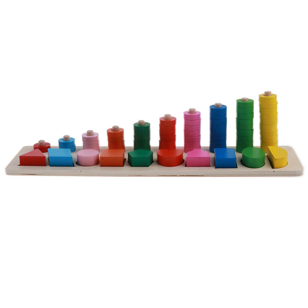 Montessori Wooden Geometry Blocks Match & Number Count Kids Educational Toys