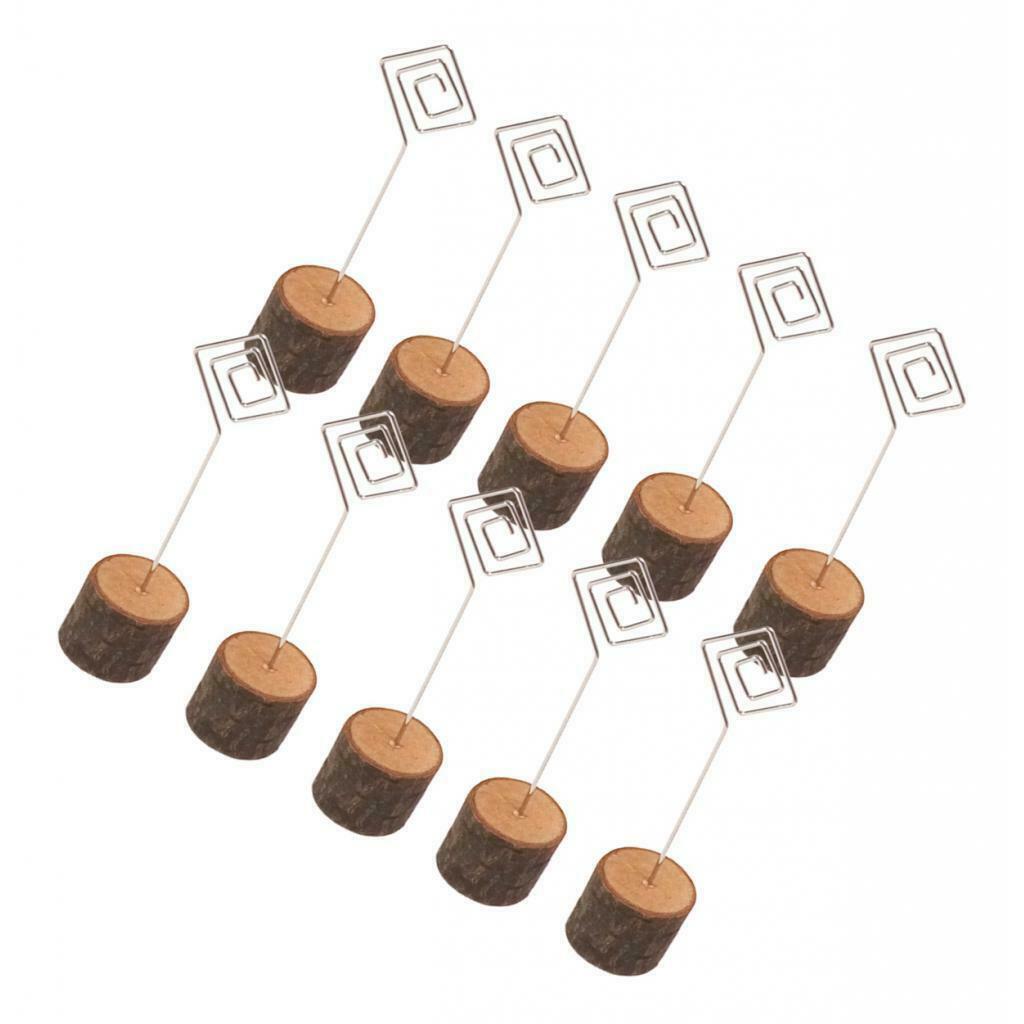 10x Card Holders Table Number Stands Swirl Wire Wooden Base Clip Wedding