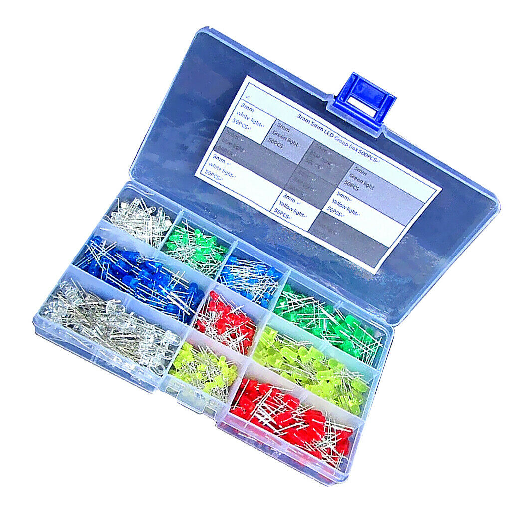 500 Piece Practical LED Light 3mm 5mm Assorted Kit LEDs Set 2-Pin Electronics