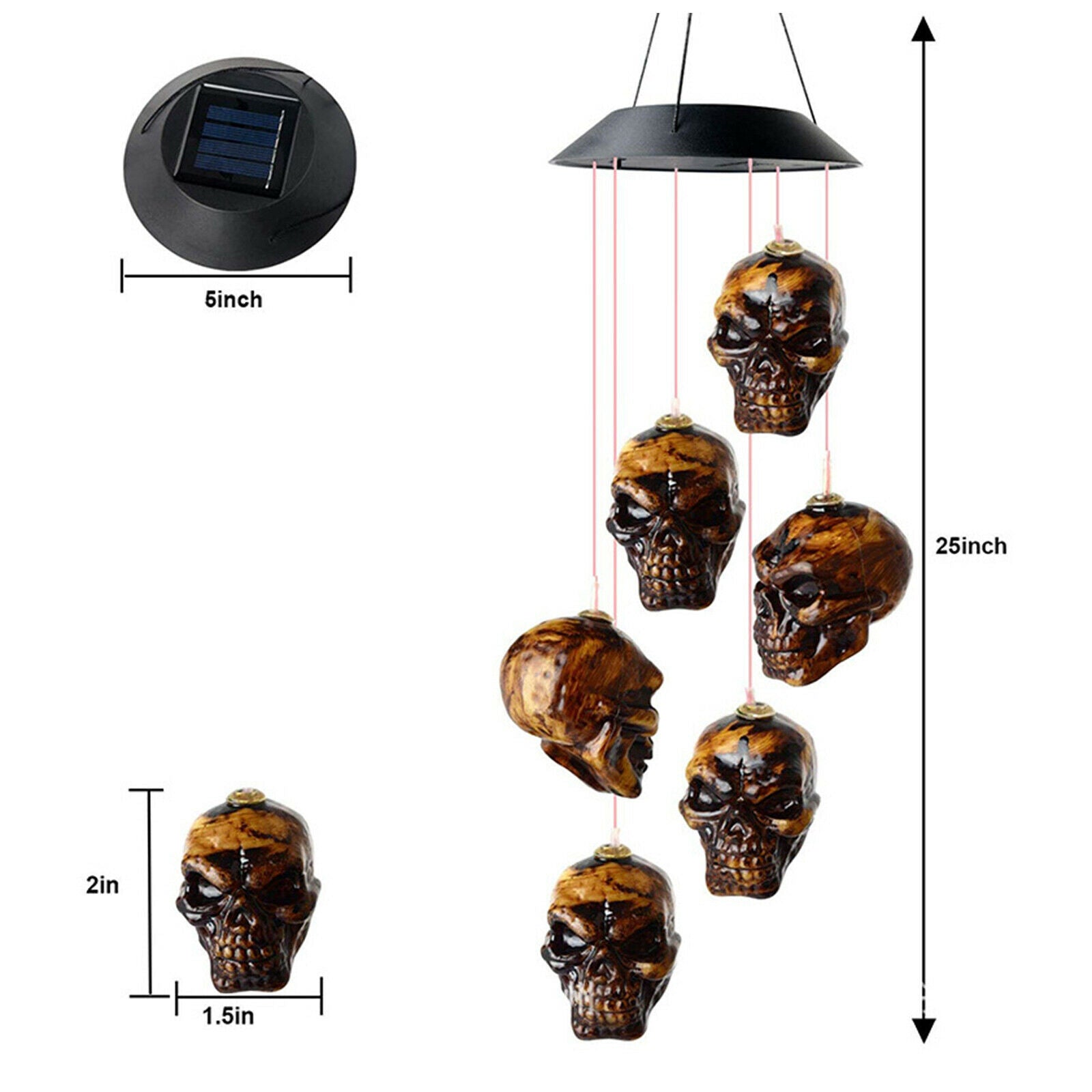 Solar Powered Wind Spinner Chimes Light Halloween Hanging Garden Yard Decor