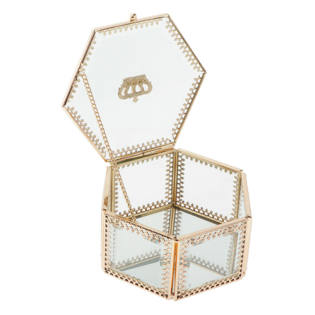 Crown Glass Jewelry Make-up Organizer Box Geometric Terrarium Plants Holder