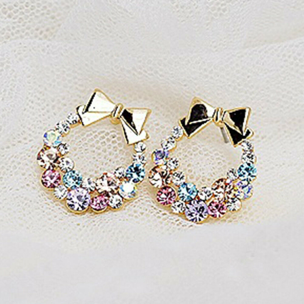 1 Pair Fashion Charm Women Lady Elegant Crystal Rhinestone Ear Stud Earrings