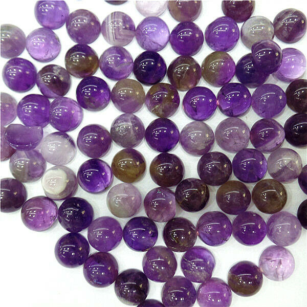 100Pcs 8x4mm Wholesale Natural Purple Brazil Amethyst Round Cab Cabochon HH7044
