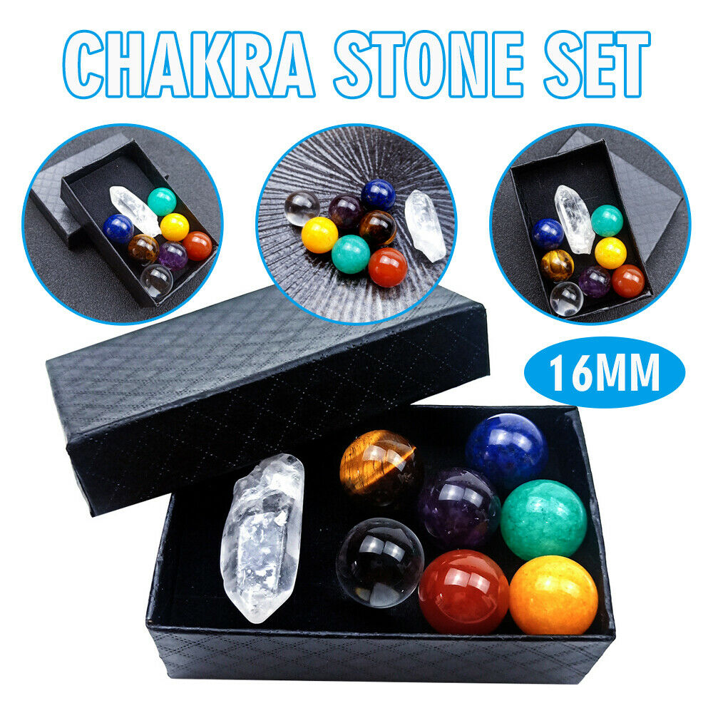 7 Chakra Stones Sphere Ball Reiki Healing Natural Gem Hexagonal Crystal Set