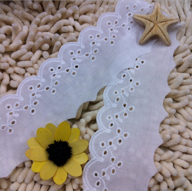 4 Yards White Soft cotton Lace Hollow Trim Wedding dress decoration 6cm
