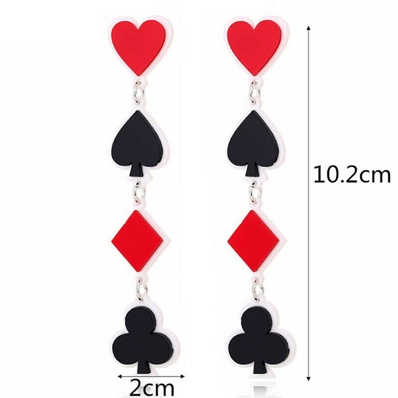 Fashion Acrylic Poker Card Heart Spade Diamond Long Stud Earrings Women Jewel Qx