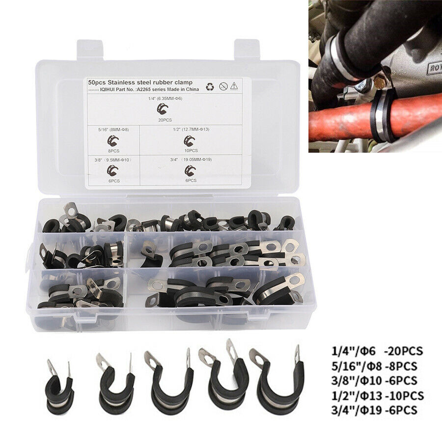 50x Cable Clamps Stainless Steel Cushion Insulated Clamp 1/4-in 5/16-in 1/2-in