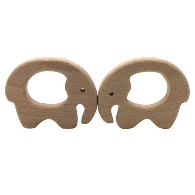 1pc Beech Wooden Elephant Natural Handmade Wooden Teether DIY Wood Person.l8