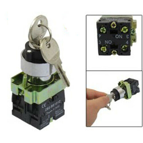 22mm Locking 2 NO Three 3-Position Keylock Selector Select Switch ZB2-BE101C PE6