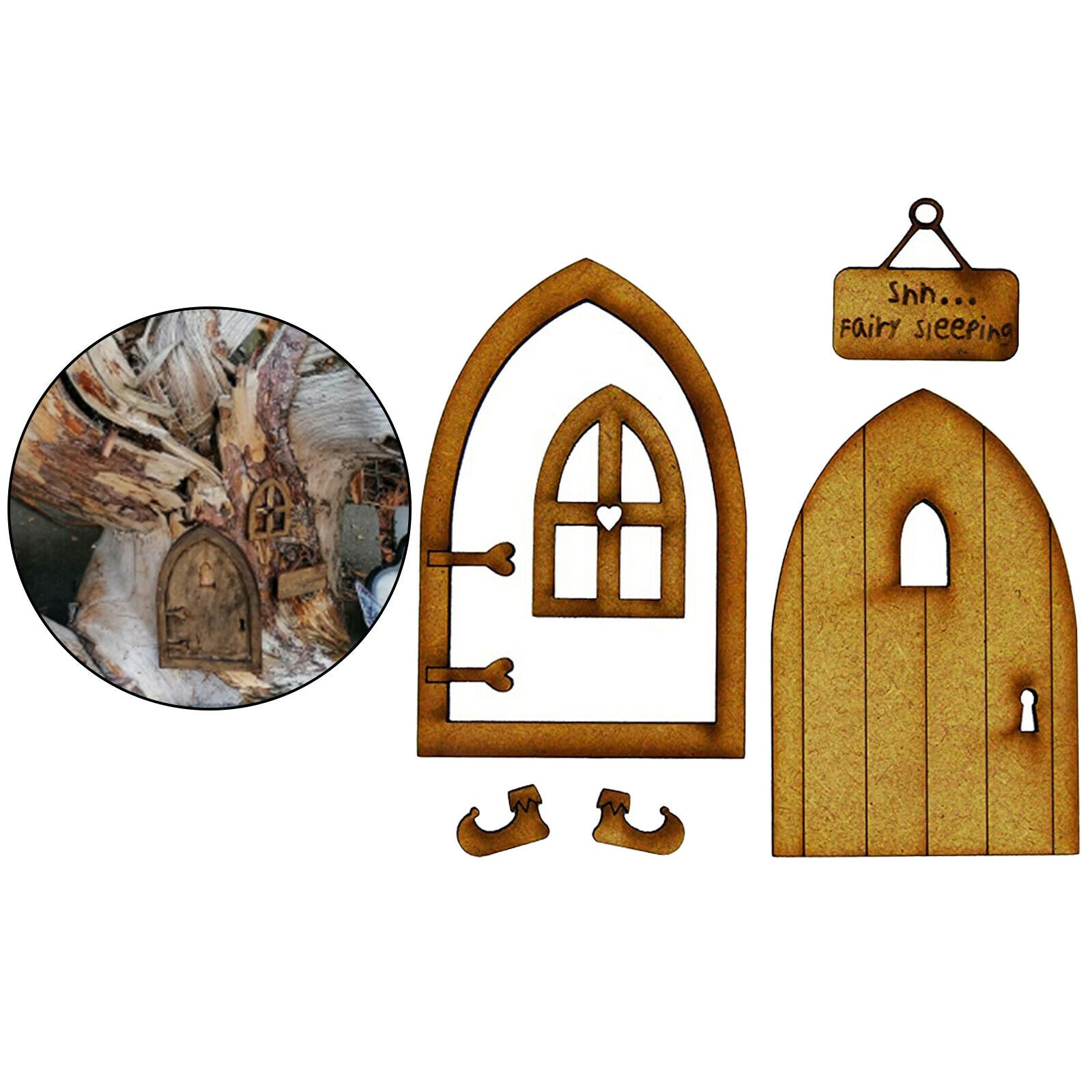 Garden DIY Wooden Fairy Door Kit Miniatures Hanging Sign Birthday Gift Decor