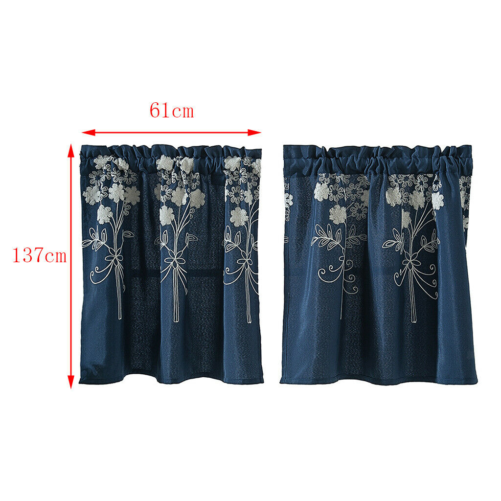 2 Panel 137x61cm Floral Embroidered Short Tier Curtains Half Drapes Window