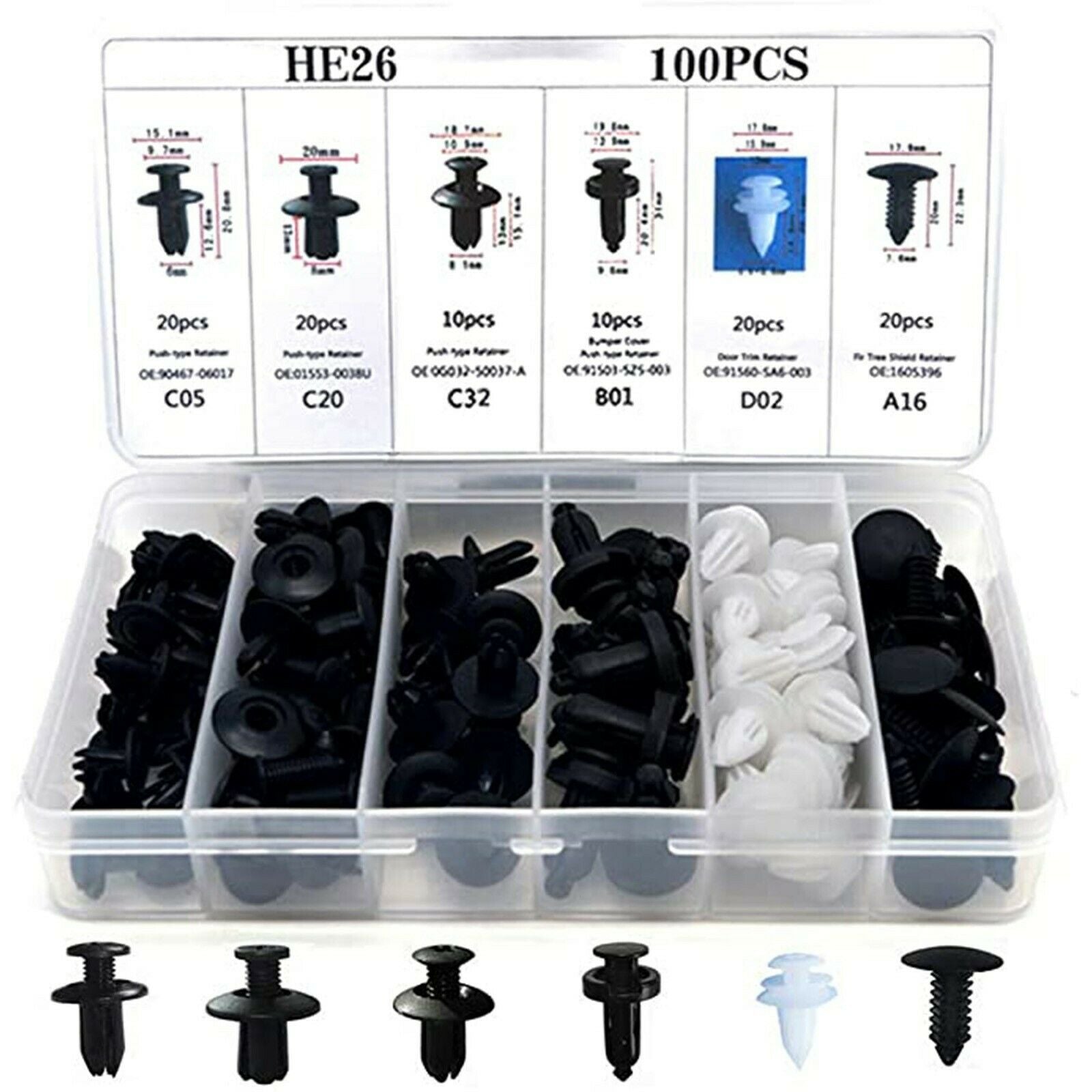 Universal Black Protective Clip For Automobile Tools With Storage Box 100PC