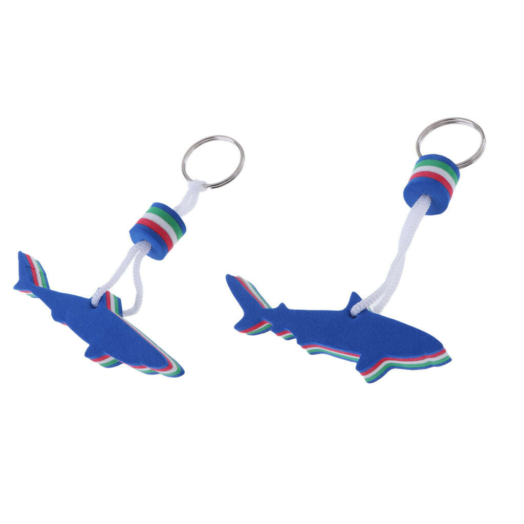 2Pcs Blue Shark EVA Foam Floating Keychain Water Beach Sports Keyring Holder