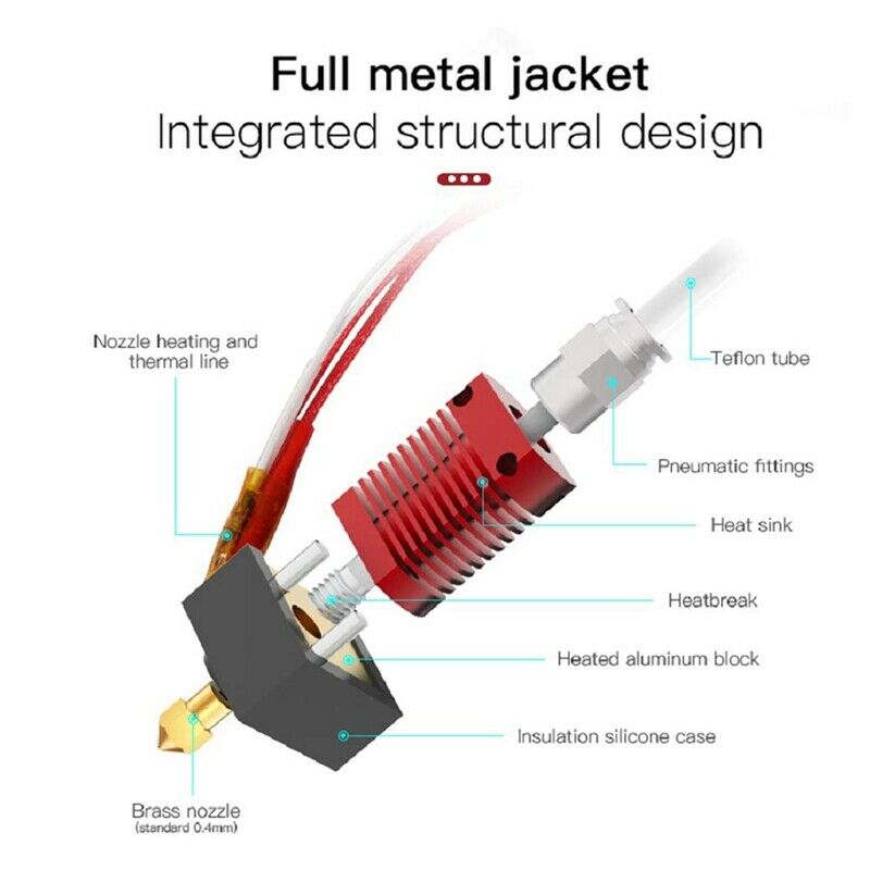 Hotend Kit for MK8 Extruder,Heating Block with Silicone Cover and 5 X0.4mm NozL2