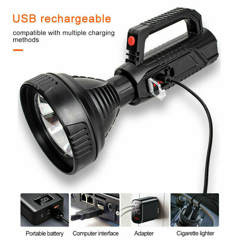 USB Rechargeable Spotlight Torch Bright Waterproof LED Searchlight Flashlight