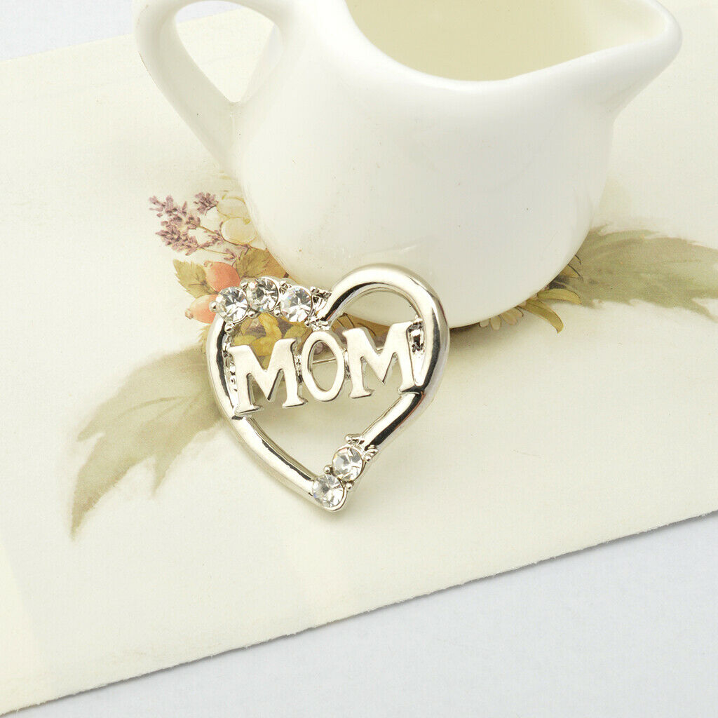Love Heart Crystal Brooch Pin Mother's Day Birthday Jewelry Gift for MOM