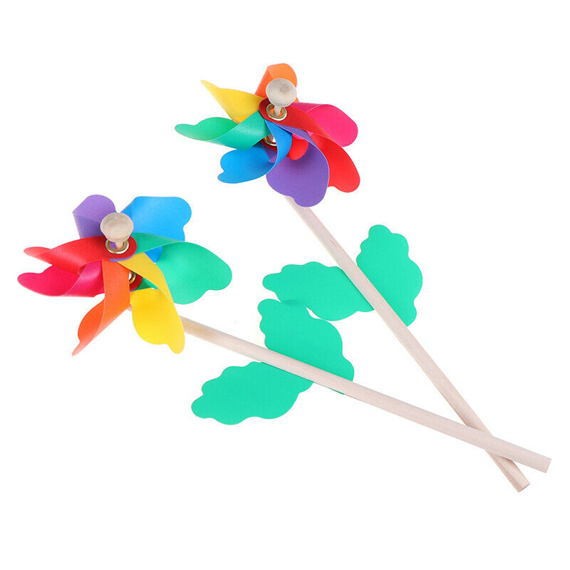 Colorful wood windmill garden party 7 leaves wind spinner ornament kids t.l8