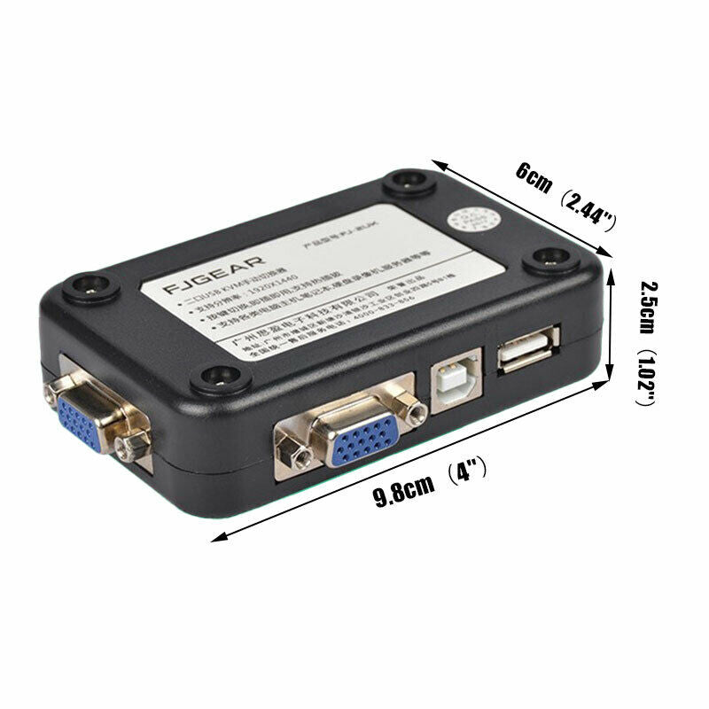 New 2-Port USB 2.0 KVM Switch Mouse/Keyboard/VGA Video Monitor 200MHz 1920x1BDA