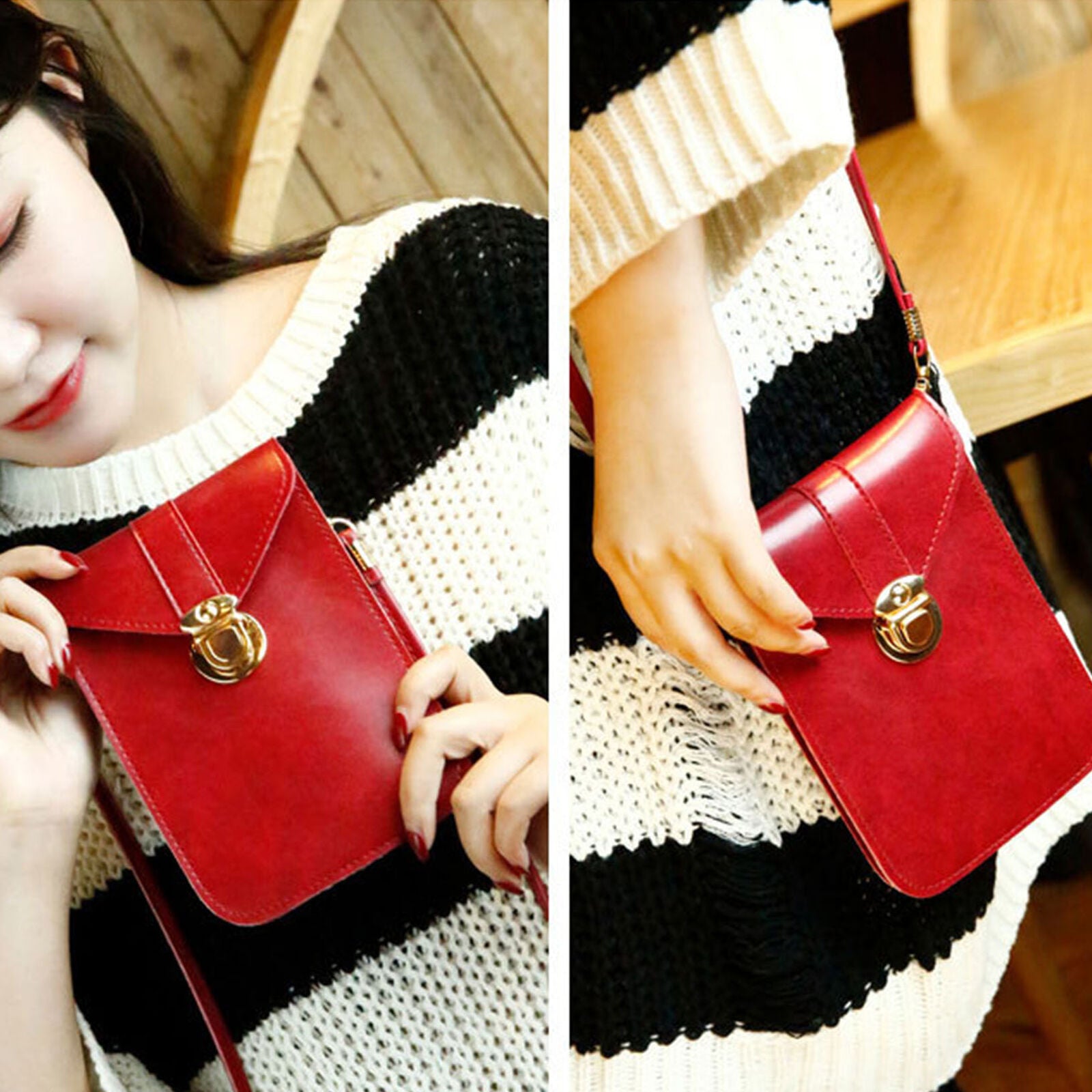 Mini Mobile Phone Bag With Back Side Clear Window PU Leather Bag