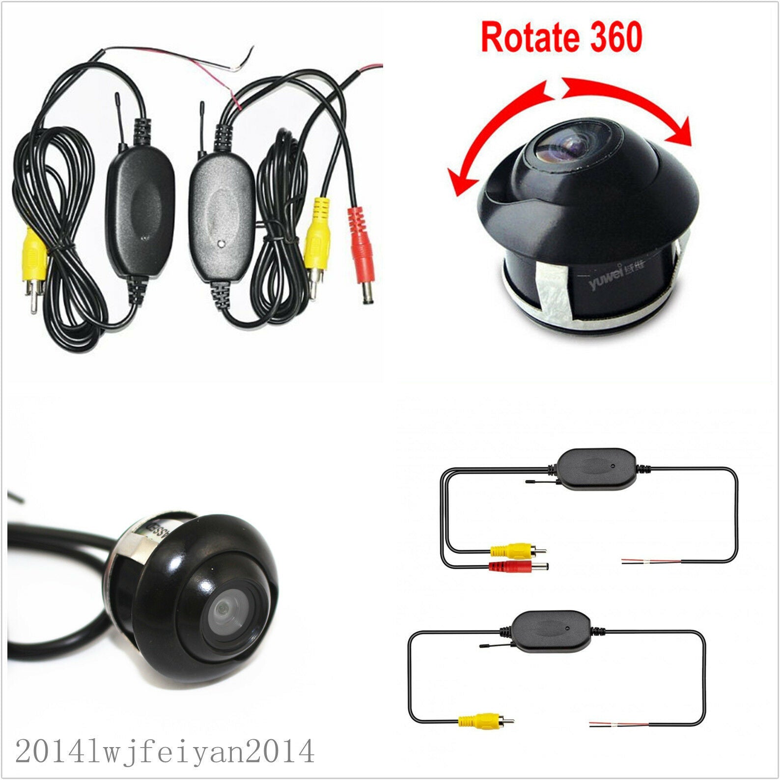 Wireless 2.4G Transmitter/Receiver Car Rear View Reversing 360° Rotatable Camera