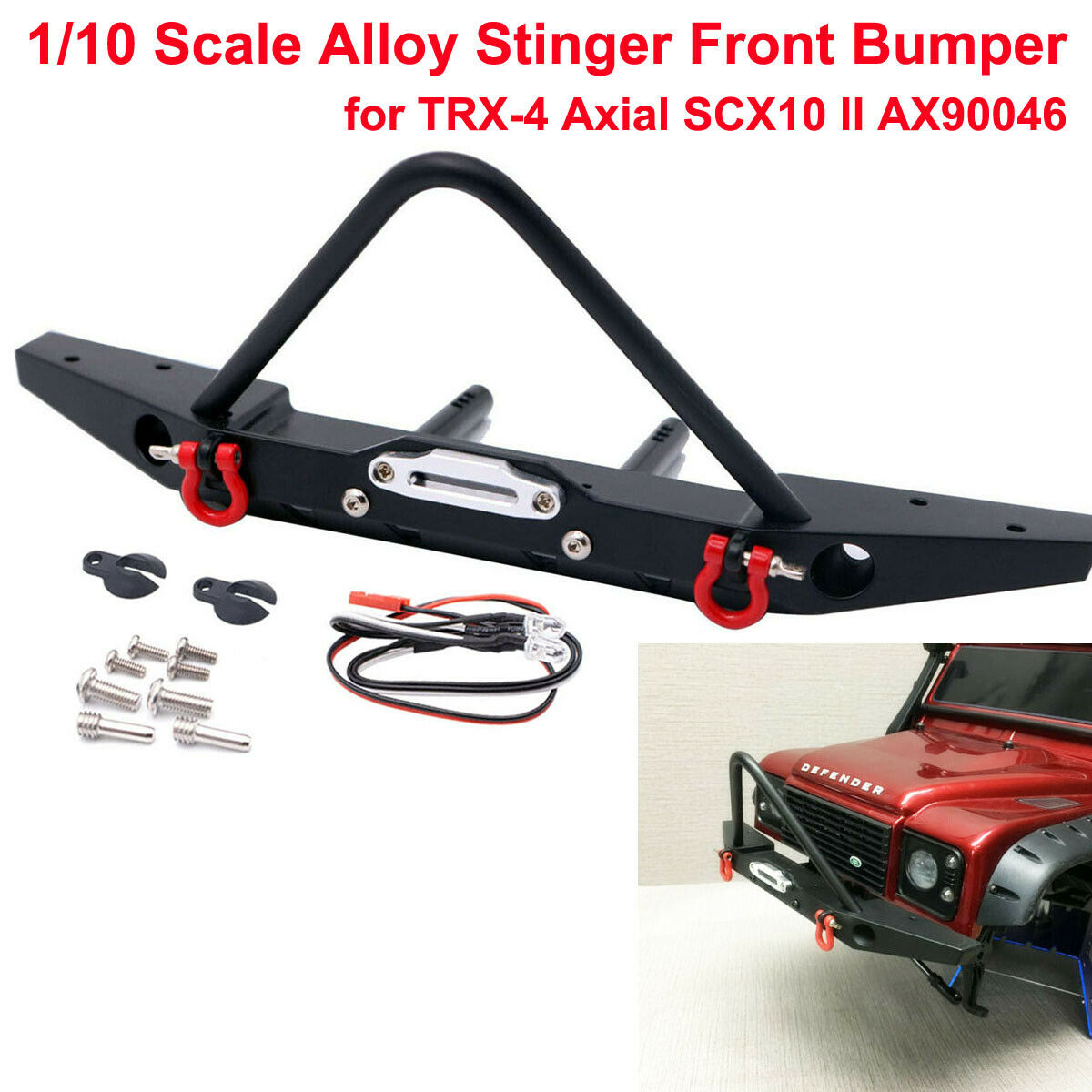 1/10 Scale Alloy Stinger Front Bumper Black for TRX-4 Axial SCX10 II AX90046