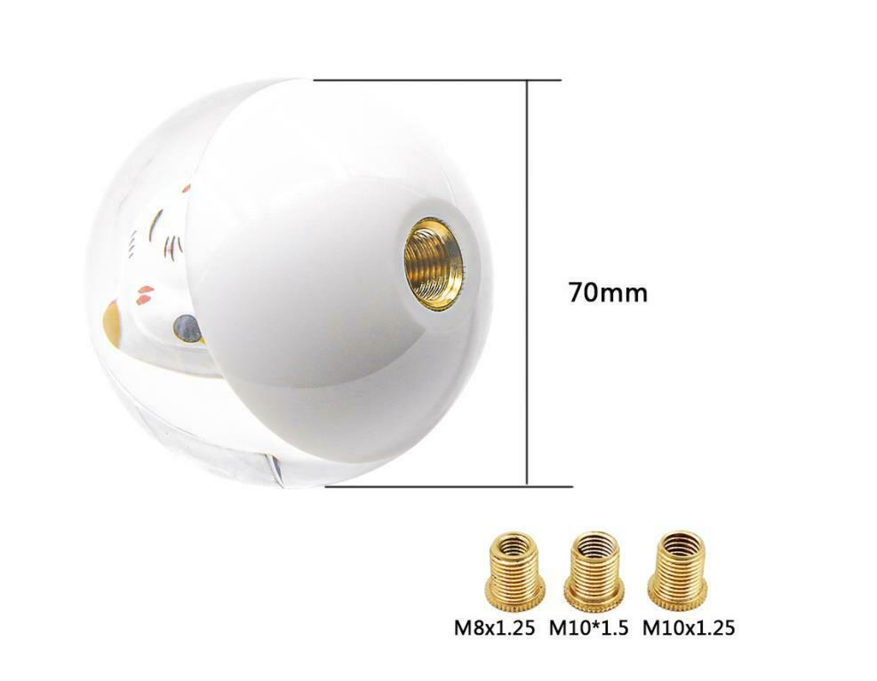 Cute Fortune Lucky Cat 70MM Round Ball Gear Knob with Adapters JDM M8 M10 M12