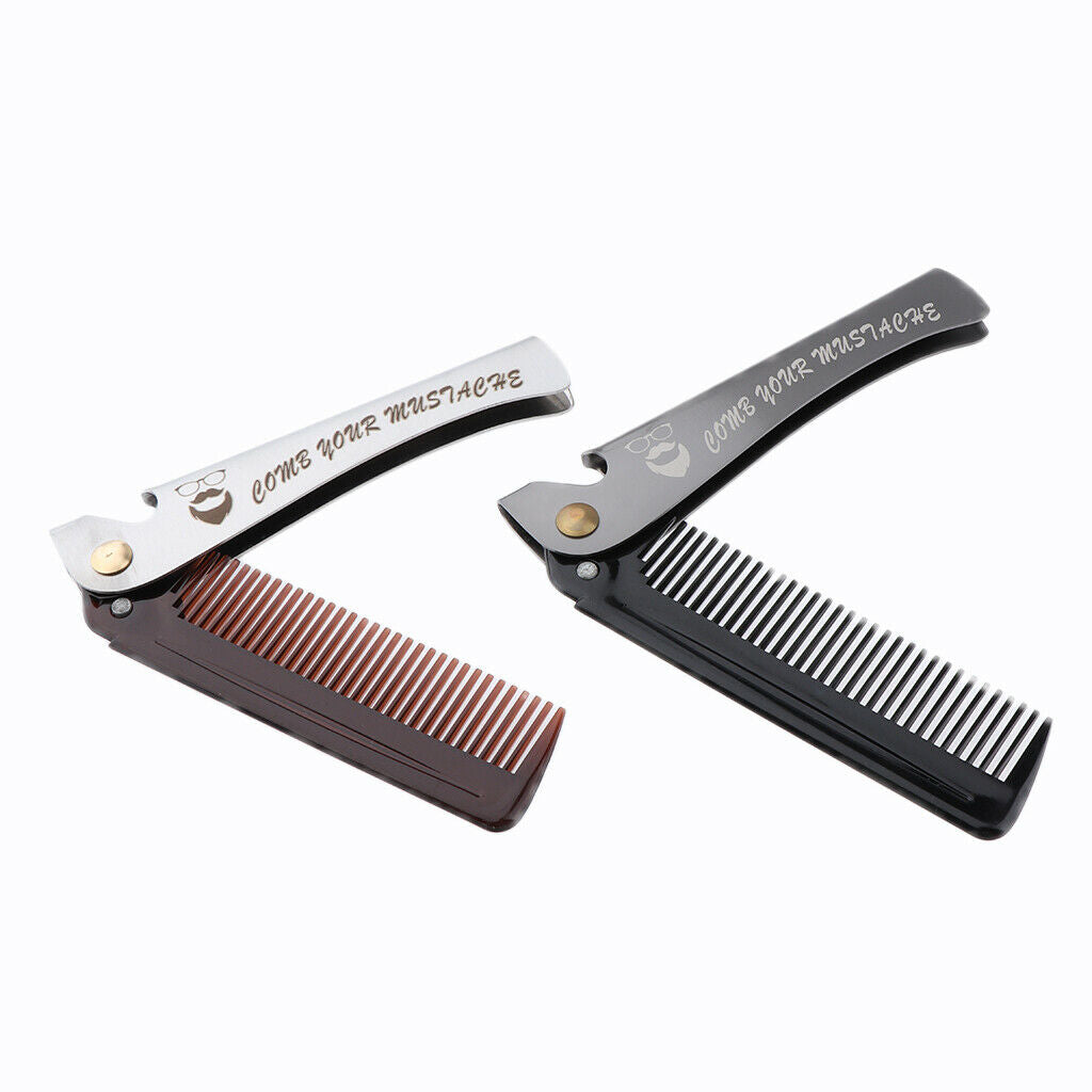 2pcs Pocket Stainless Steel Folding Beard Grooming Hair Styling Comb Brown