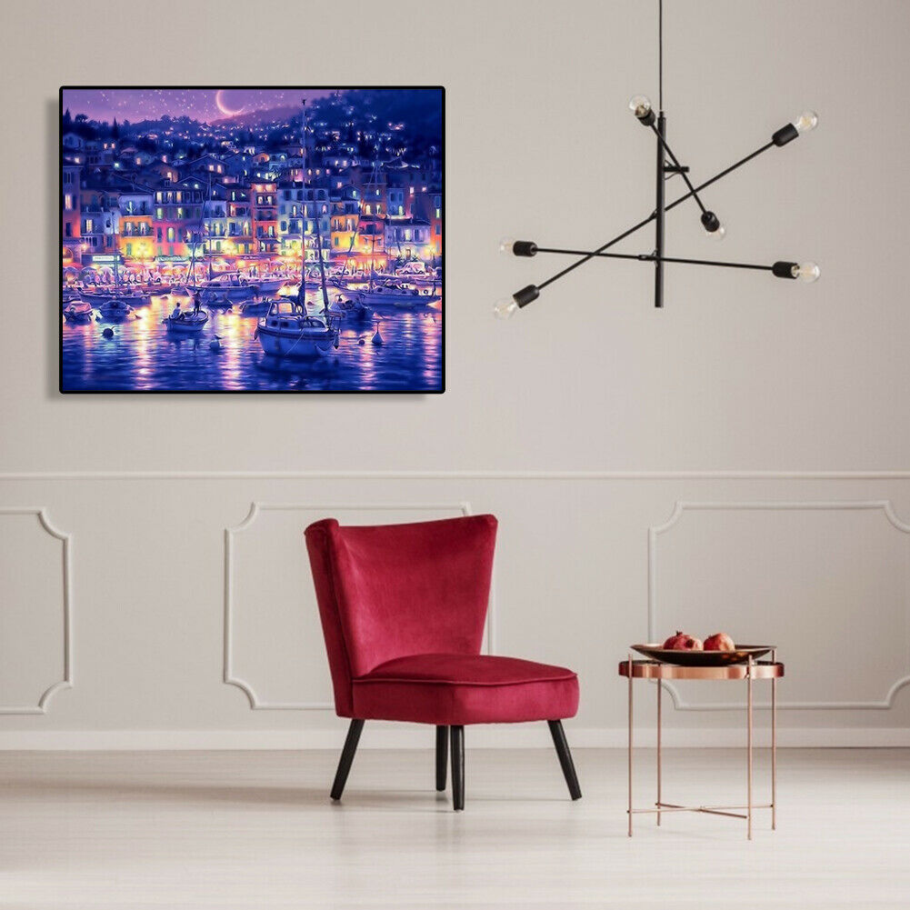 Painting By Numbers Kit DIY Night Sky Ship Canvas Oil Art Picture Craft Decor