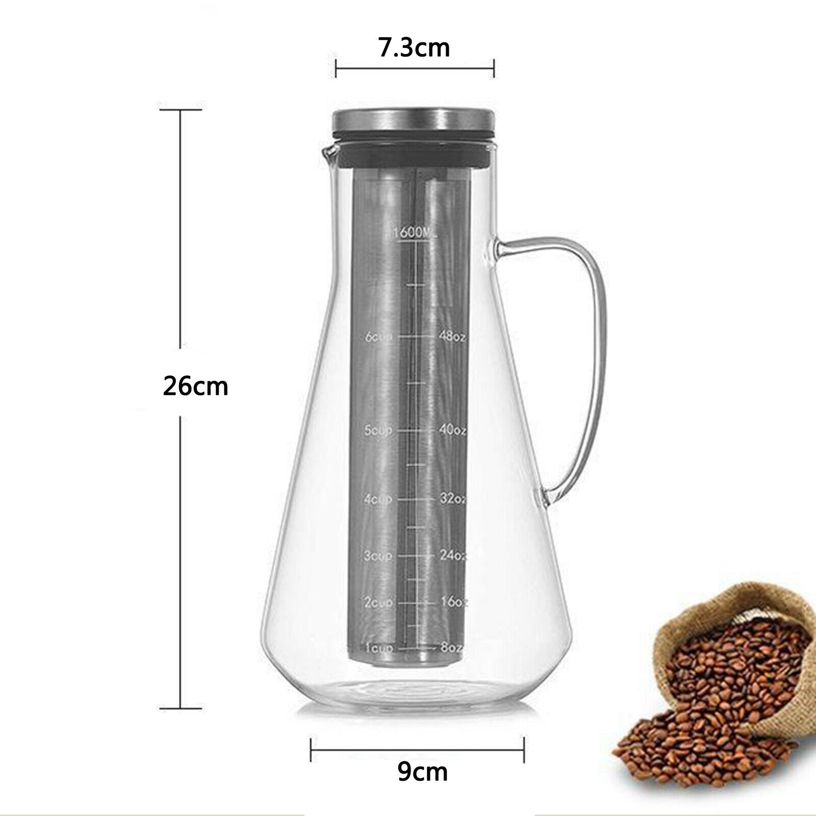 Household Coffee Tea Maker Pot 260x90x73mm Coffee Kettle Pot Glass Teapot 1600ml