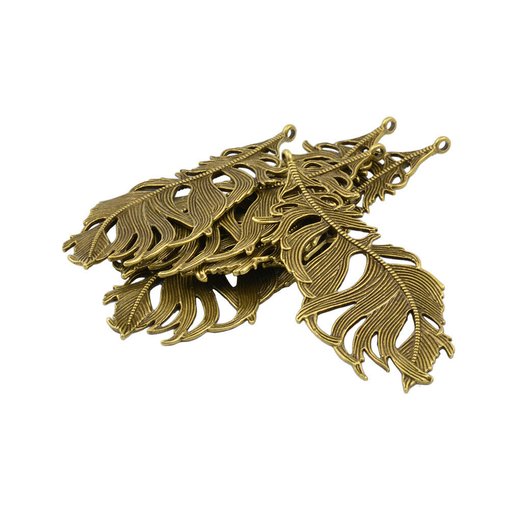 6pcs Bronze Large Filigree Leaf Feather Pendant for Necklace Bracelet Design