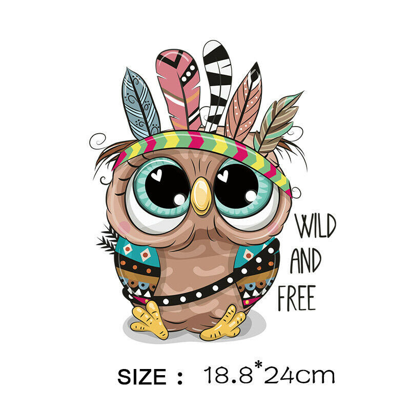 Cute Owl DIY Heat Transfer Stickers Iron-on Patch T-shirt Dresses Washabl.l8