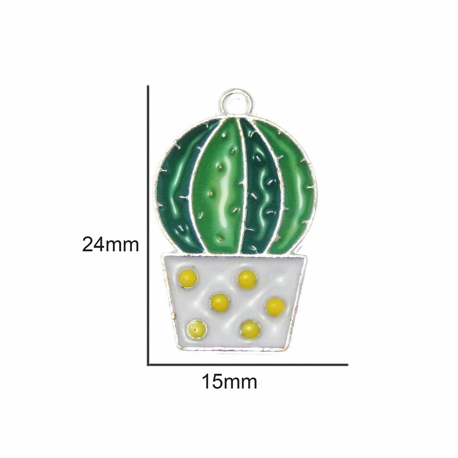 Lot of 10 Green Enamel Plated Zinc Alloy Prickly Pear Charm Pendant 24x15 MM