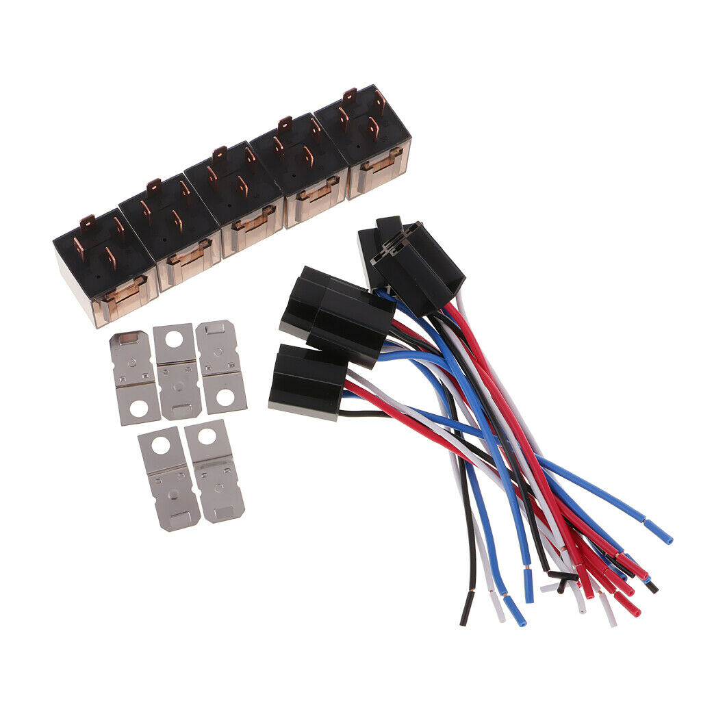 Set of 5x Relay SPDT Car Truck 12V 80A Relay 5 Pins And 4 Wires Harness