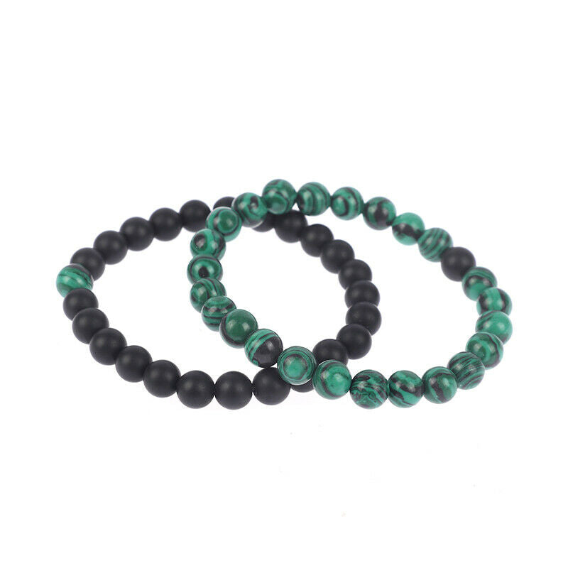 2Pcs/pair 8mm Green Malachite Stone Beads Bracelets Couple Charm Brace JYDFAU