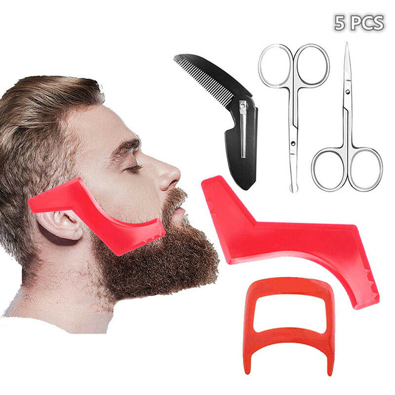 5Pc Beard Haircut Kit Hairline Neck Shaving Template Shaping Cutting Barb.l8