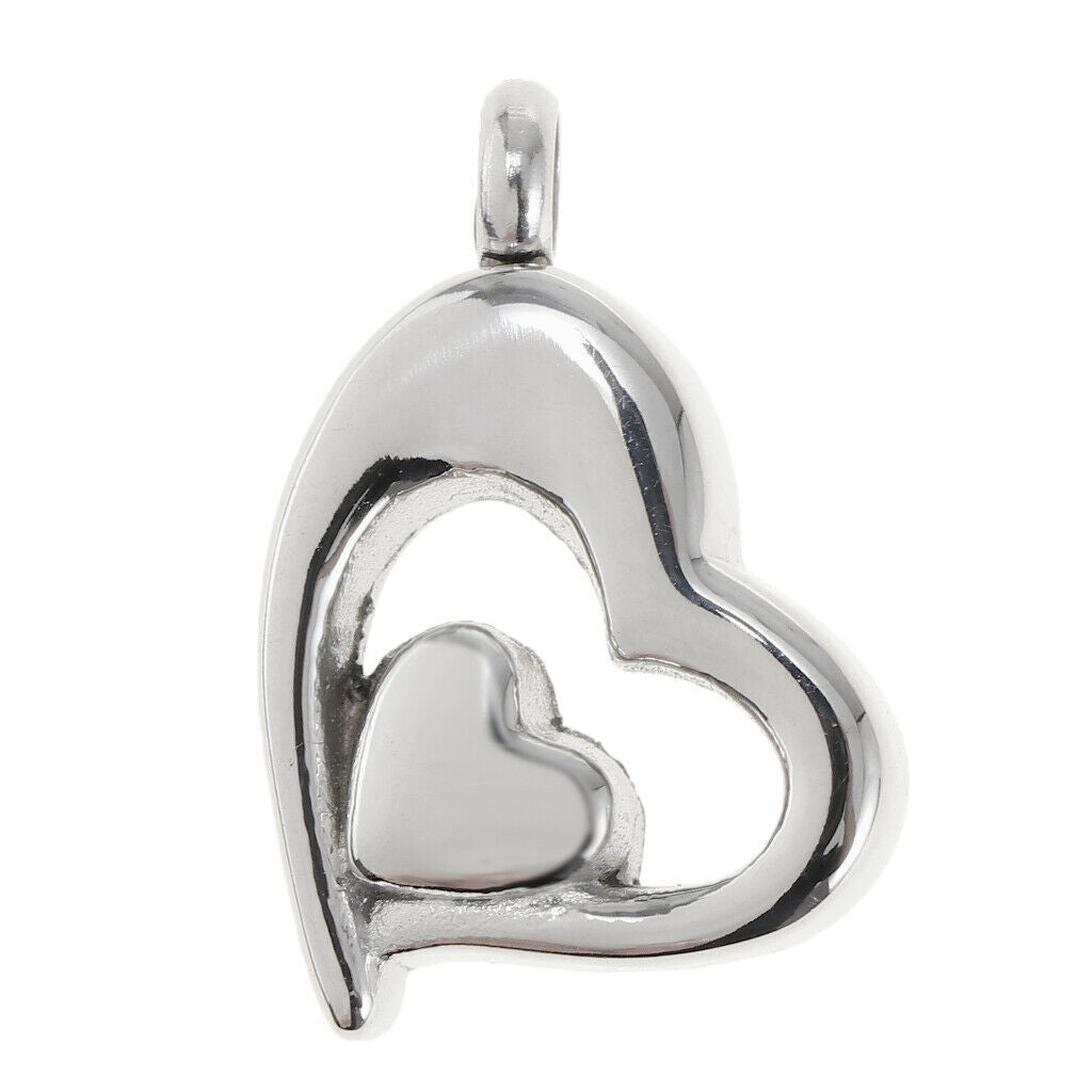 Stainless Steel Urn Pendant Double Heart Openable Ashes Container Fashion