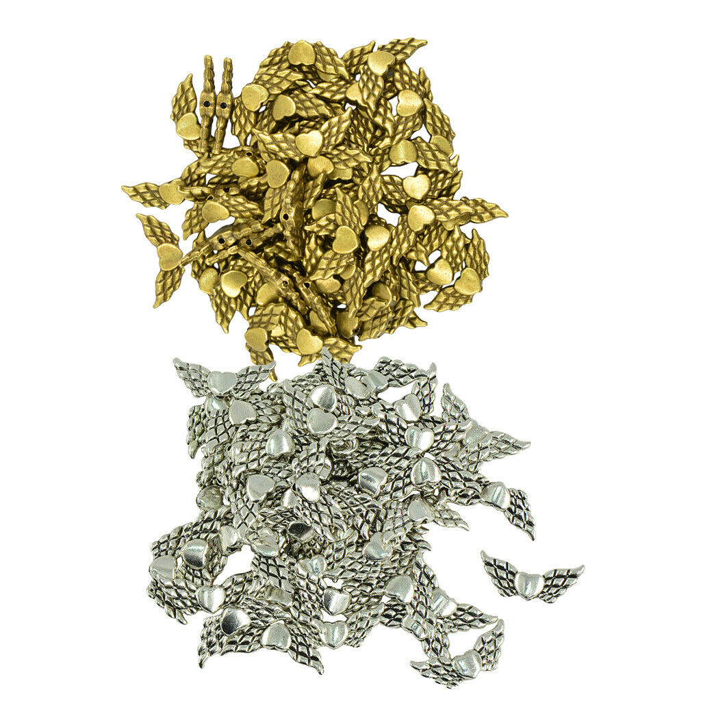 100pcs Retro Love Heart Angel Wings Charm Pendant Jewelry Finding DIY Beads