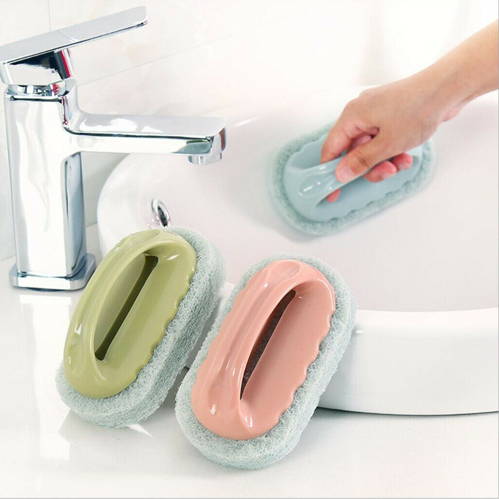 3pcs Kitchen Sink Scrubing Pad Sponge w/ Handle Bathroom Dirt Cleaning